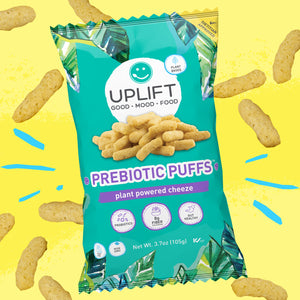 Prebiotic and Probiotic Psychobiotic Puffs with fiber supplement snack food for gut and digestive health