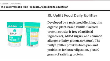 Uplift Food featured as the best probiotic product according to a registered dietitian in Greatest.com