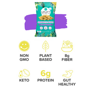 Prebiotic and Probiotic Supplement Snack Puffs with fiber for gut and digestive health