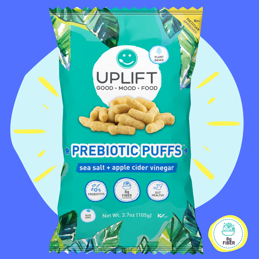 Prebiotic and Probiotic Supplement Snack Puffs with fiber for gut and digestive health